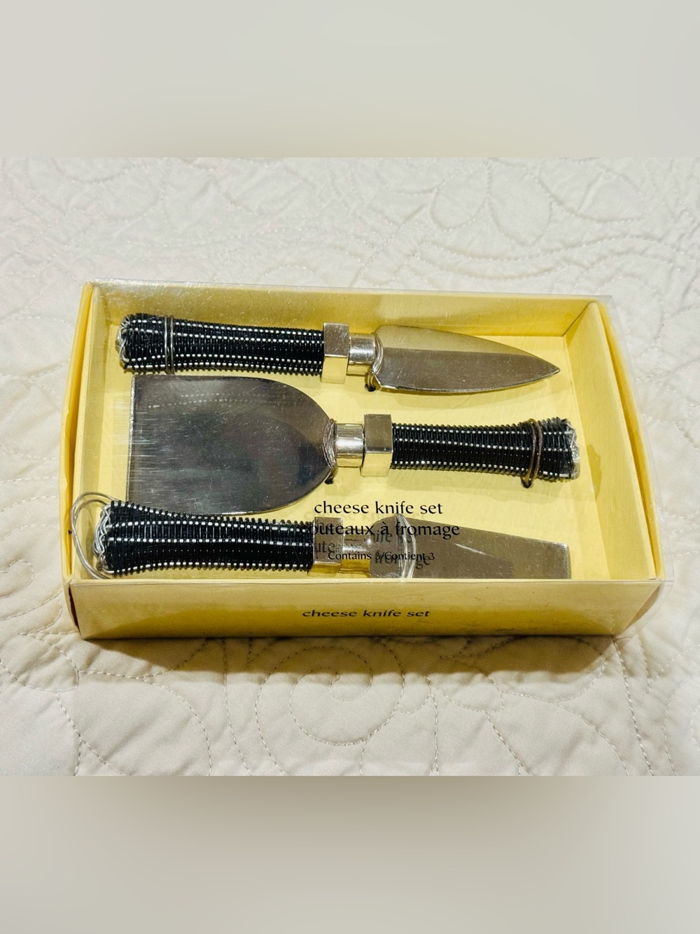 Pier 1 Cheese Knife Set with Black Wrapped Handles